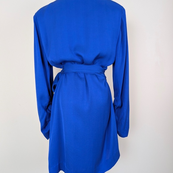 Zara Royal Blue Blazer Dress Wrap Front Mini Asymmetrical Long Sleeve Gathered - Picture 6 of 12